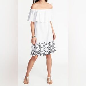 Old Navy Medium Off-the-Shoulder Linen-Blend Cutwork Shift Dress for Women